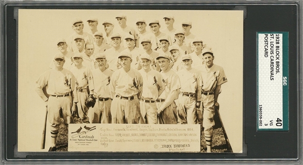 1928 Block Bros. St. Louis Cardinals N.L. Champions Photo Post Card – SGC 40 VG 3 